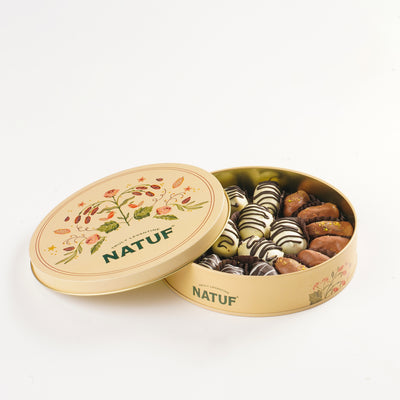 Assorted Chocolate Coated Dates & Nuts Tin Box-300g