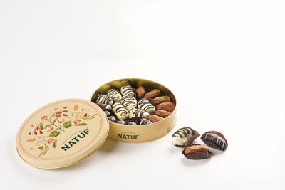 Assorted Chocolate Coated Dates & Nuts Tin Box-300g