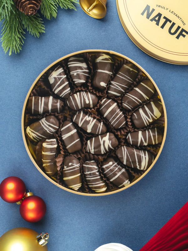 Christmas Special- Assorted Chocolate Coated Dates & Nuts Tin Box-300gm