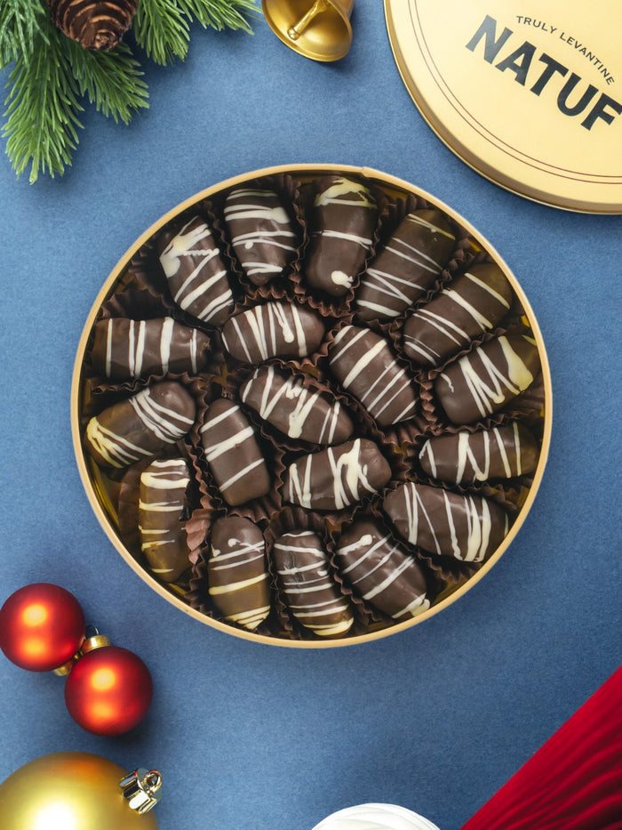 Christmas Special- Assorted Chocolate Coated Dates & Nuts Tin Box-300gm